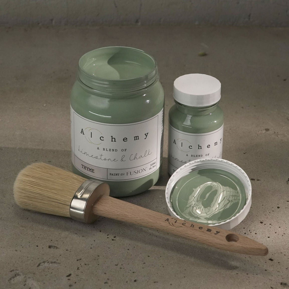 Alchemy Limestone and Chalk Furniture Paint by Fusion in Thyme at Home Smith