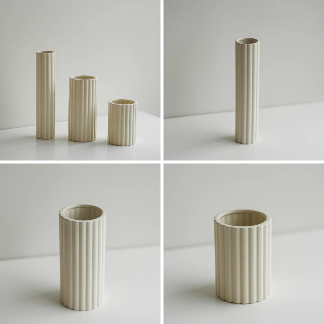 Grid of the 3 sizes of the Daisy Cylinder Ceramic Vase