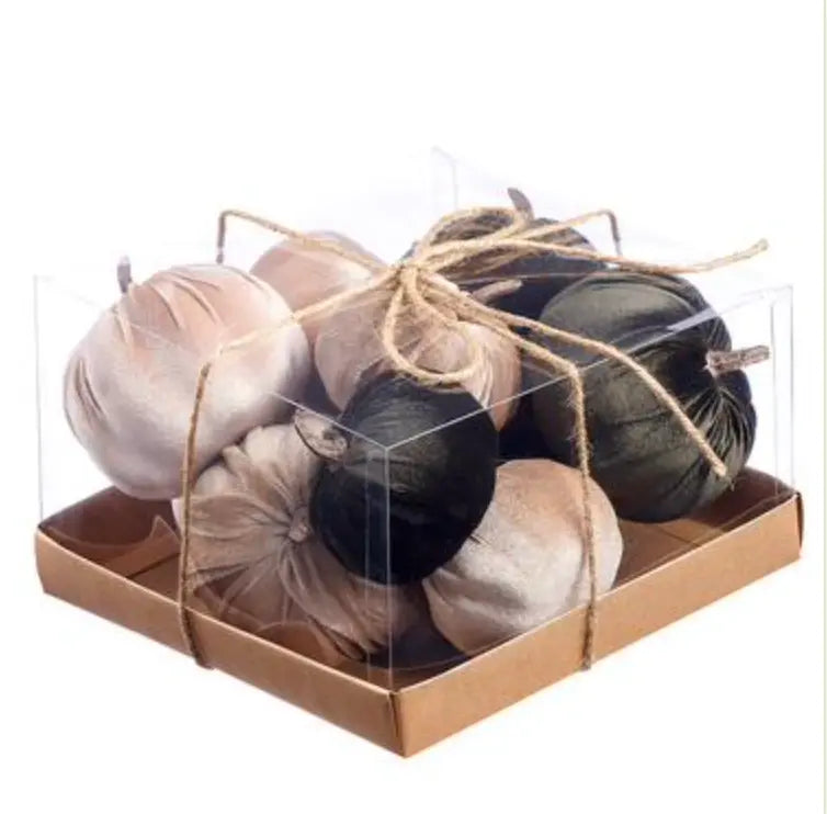 Home Smith Velvet Mini Pumpkins in Ivory and Dark Green Allstate Floral Succulents, Spheres & Fruit