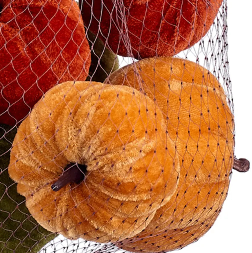 Home Smith Velvet Mini Pumpkins in Orange and Green - Bag of 9 Allstate Floral Succulents, Spheres & Fruit