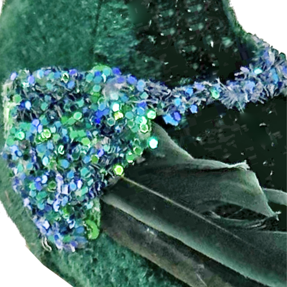 Velvet Feather Bird in Green Blue at Home Smith
