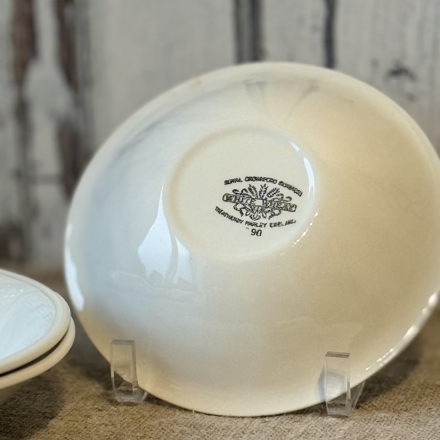 Set of 3 Vintage White Wheat Stoneware Coupe Cereal Bowls