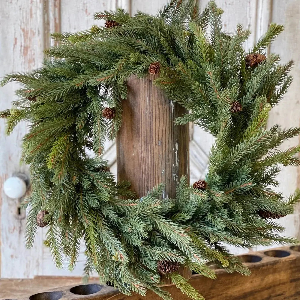 Home Smith White Spruce Wreath with Petite Cones Lancaster Home Holiday Wreaths