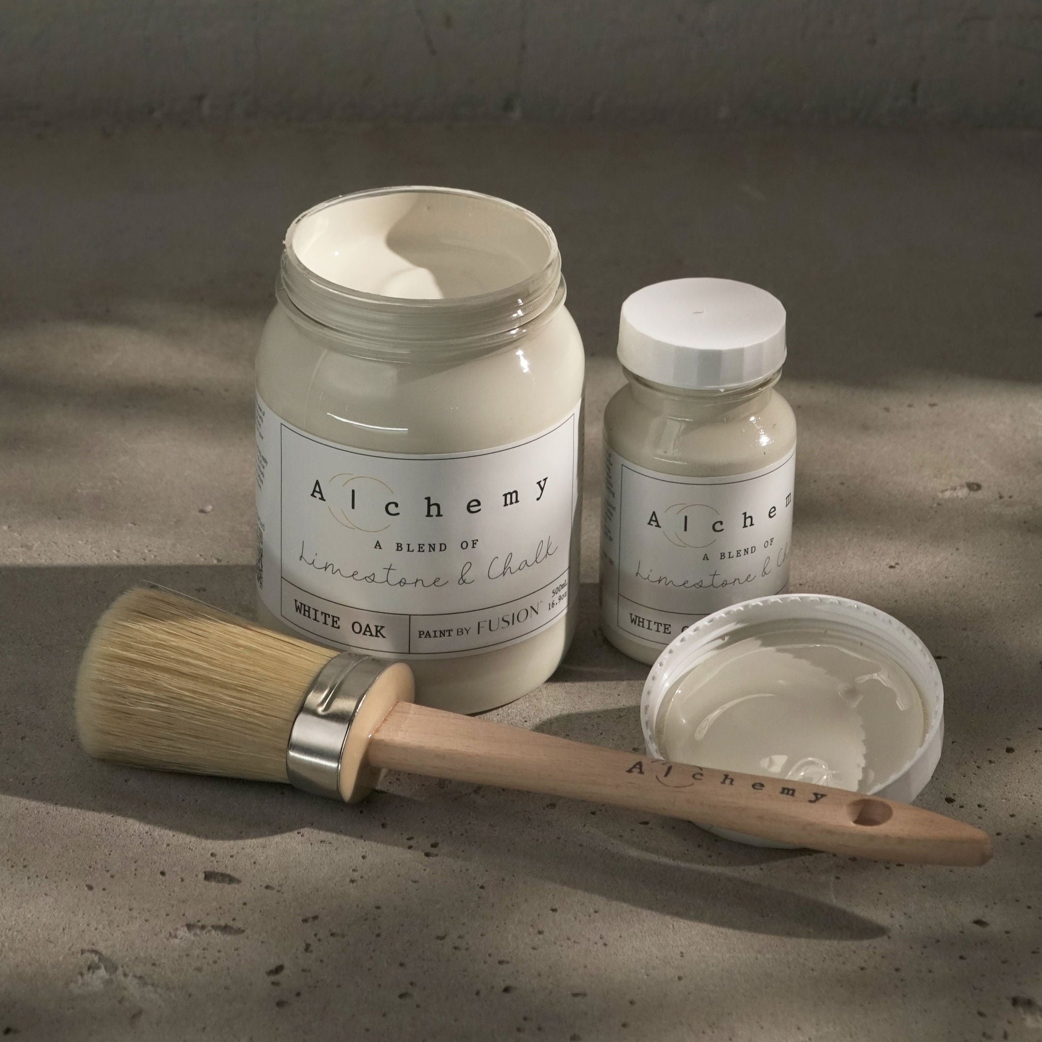 Alchemy Limestone and Chalk Furniture Paint by Fusion in White Oak at Home Smith