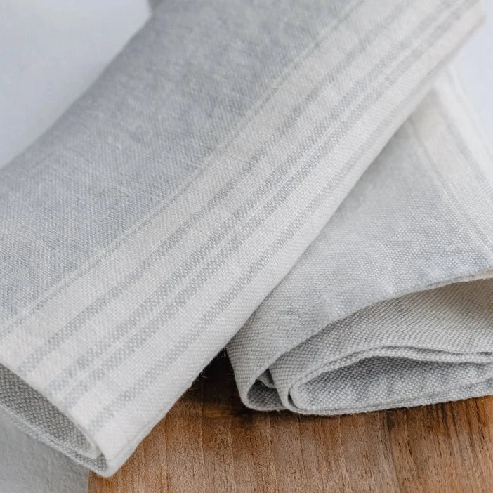 Grey linen napkin with white stripes at Home Smith