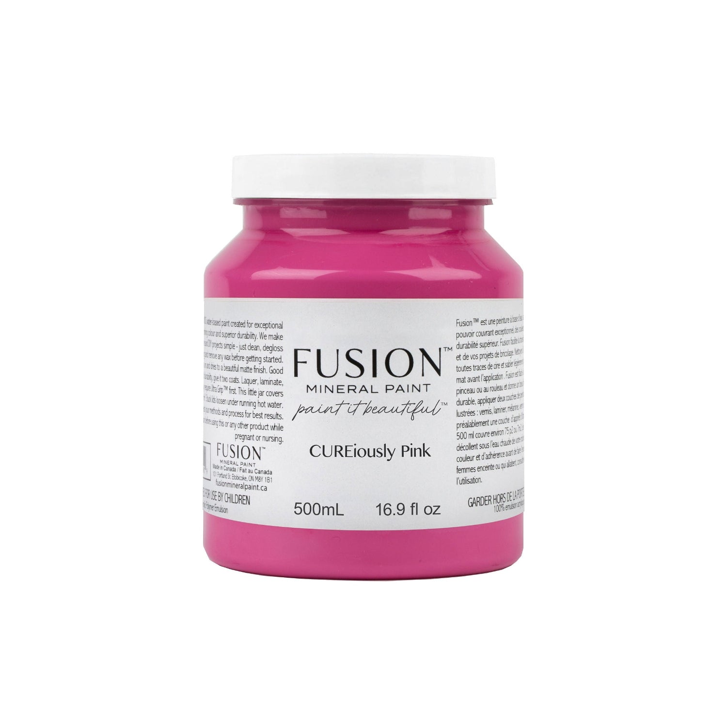Jar of Fusion Mineral Paint in Cureously Pink on a white background