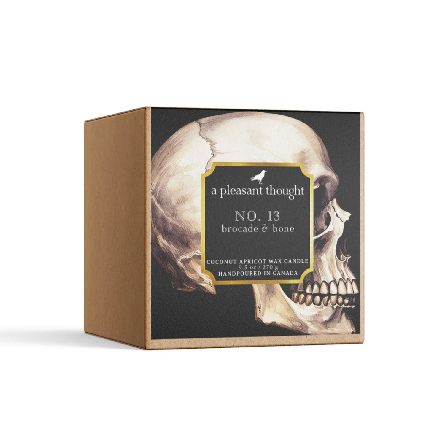 No. 13 Brocade and Bone Scented Fall Candle Skull gift Box detail