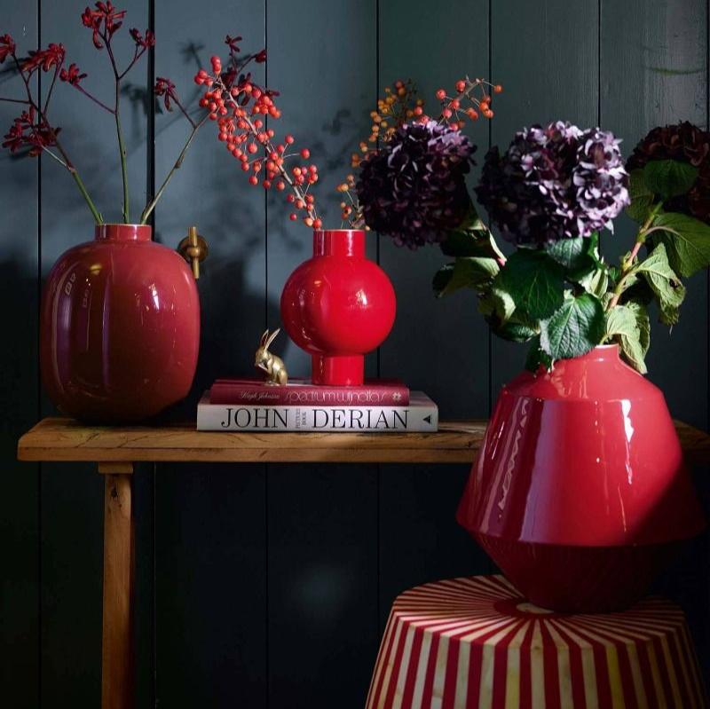 Vase Metal Dark Mid Red at Home Smith
