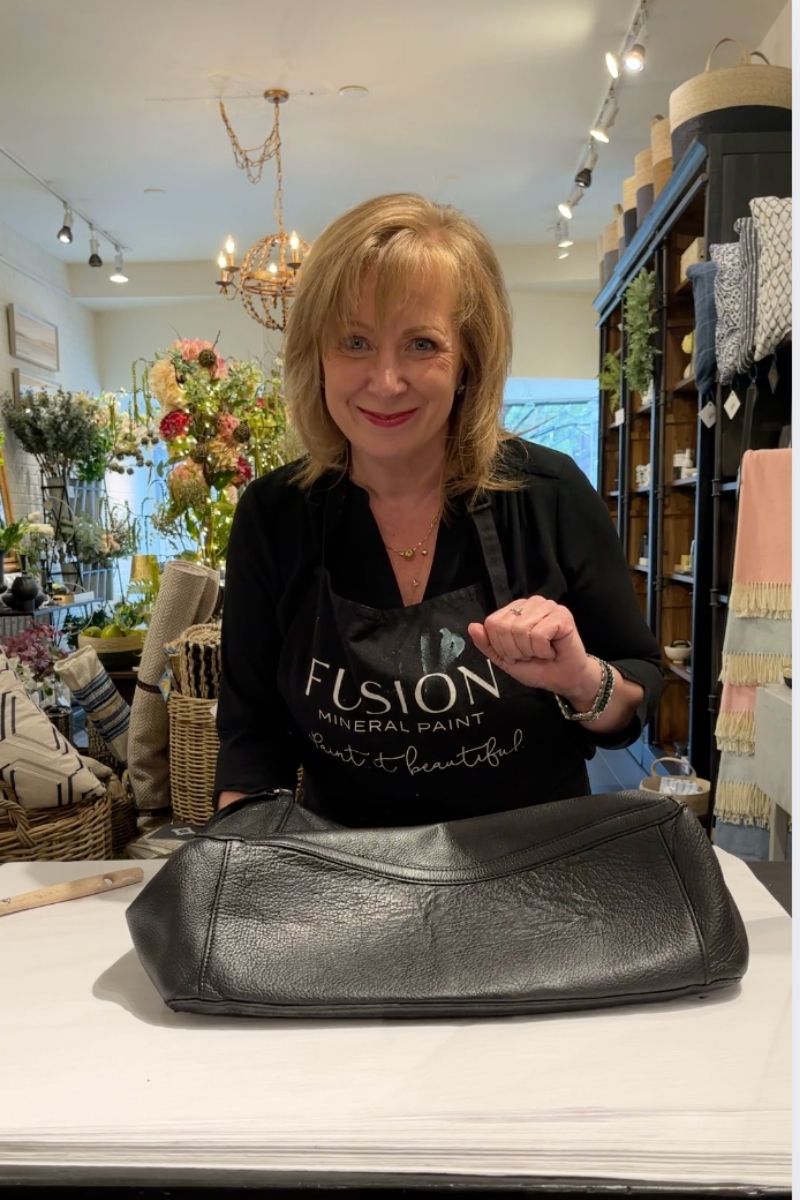 Owner Jen from Home Smith Paints a Designer Leather Briefcase with Fusion Mineral Paint 