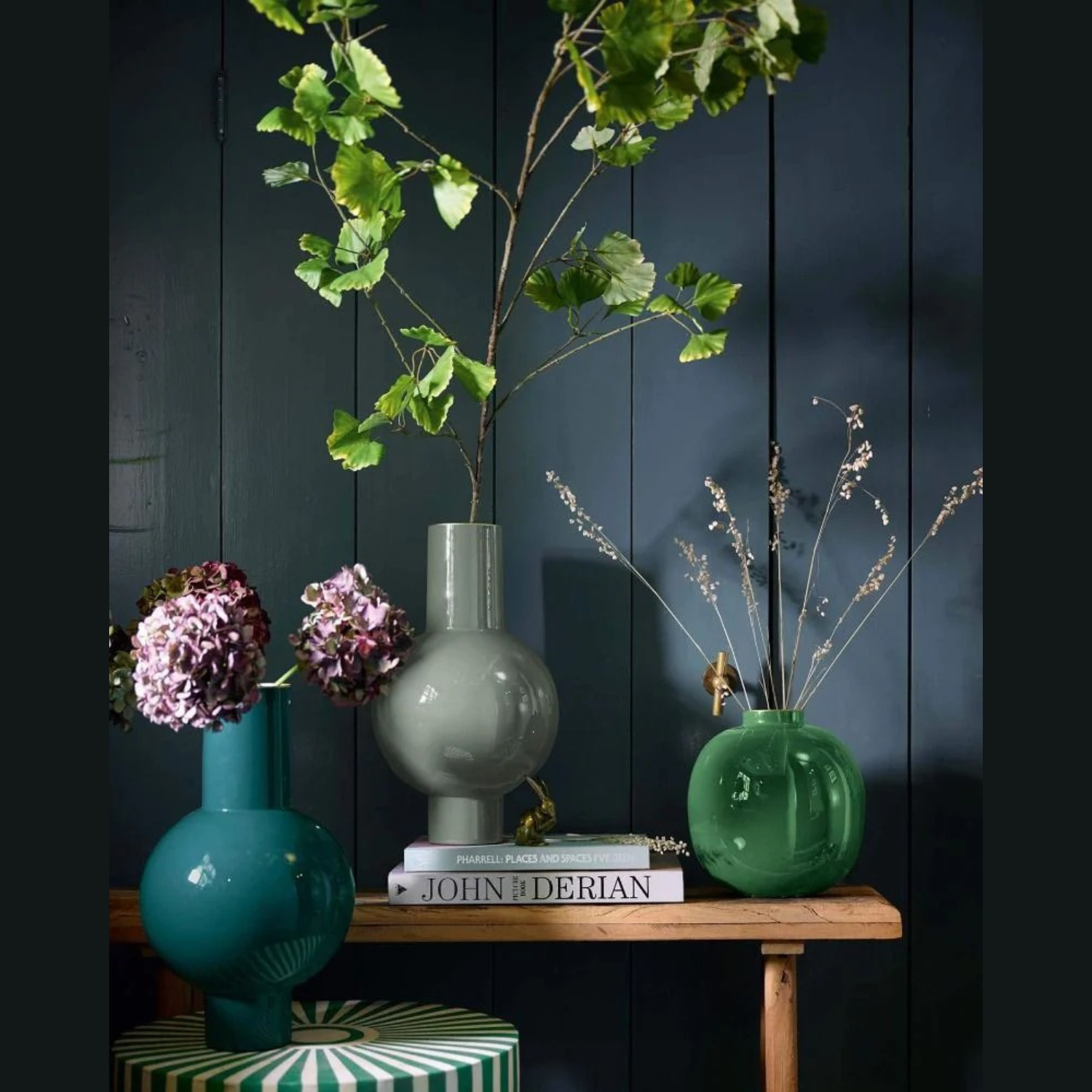 Medium Mid Green Modern Metal Pip Studio Vase