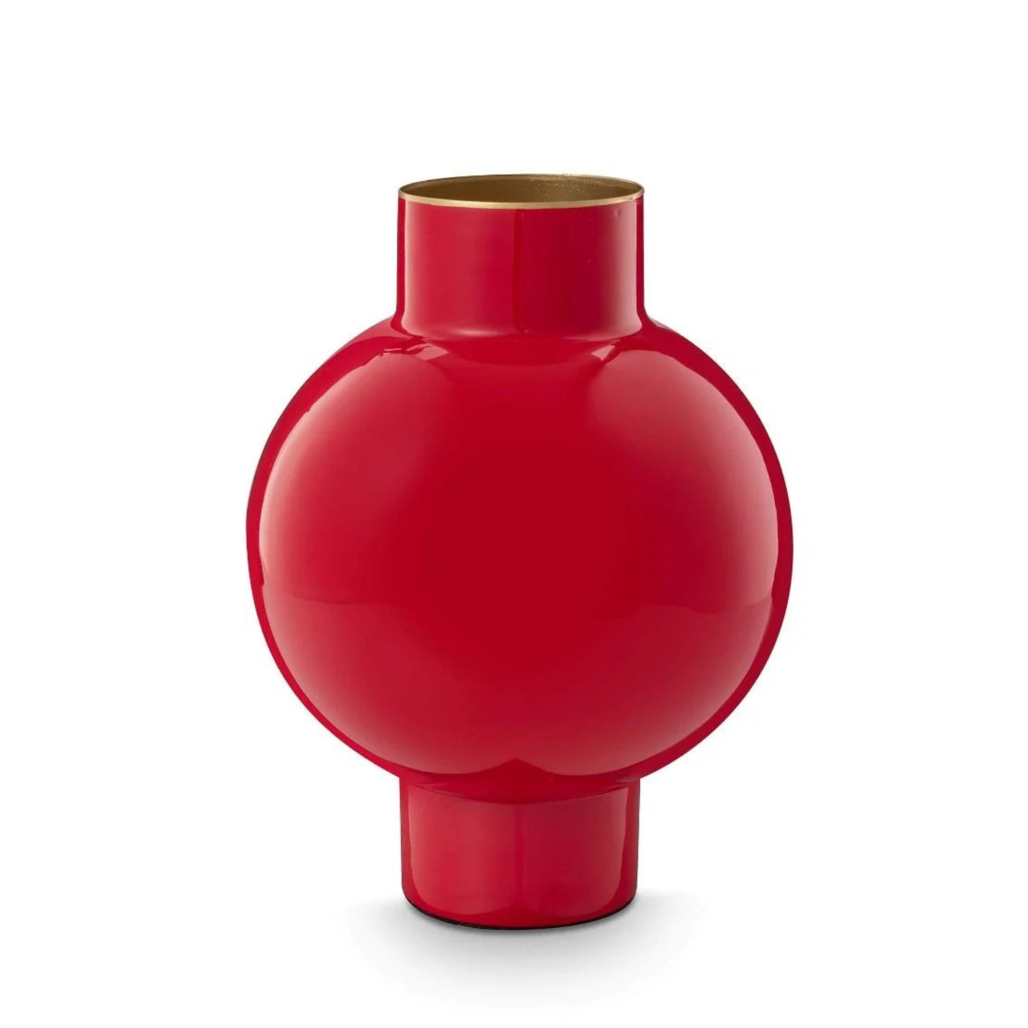 Red vase with a glossy finish on a white background