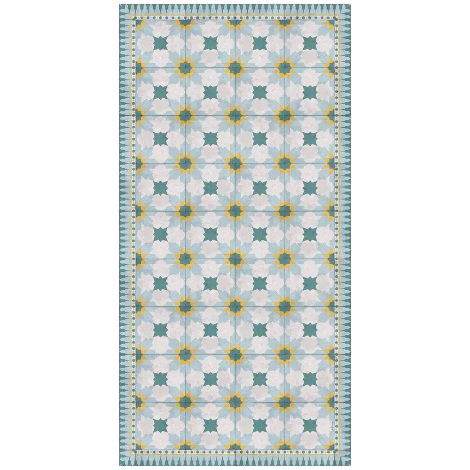 Adama Fes Vinyl Rug in Blue and Yellow