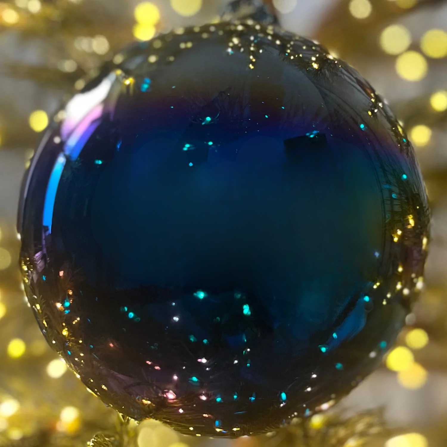 Jim Marvin Handblown Iridescent Bottle Glass Ornament in Dark Blue