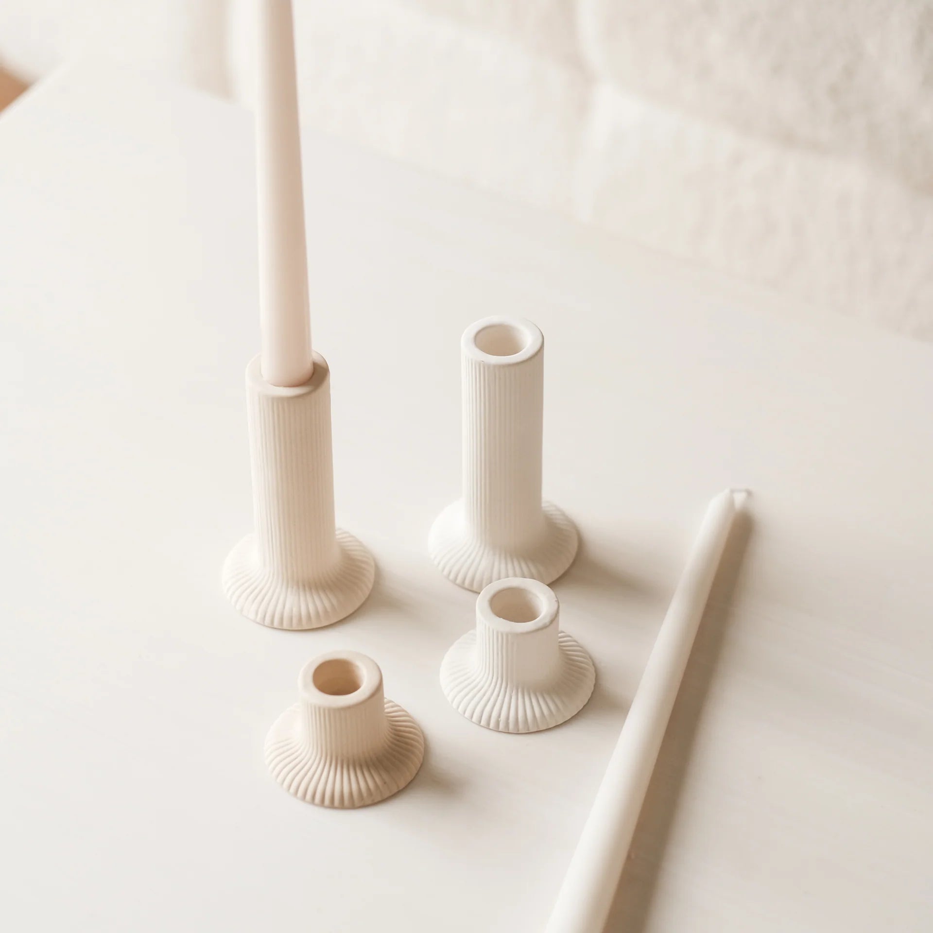Ridged Ceramic Taper Candle Holders