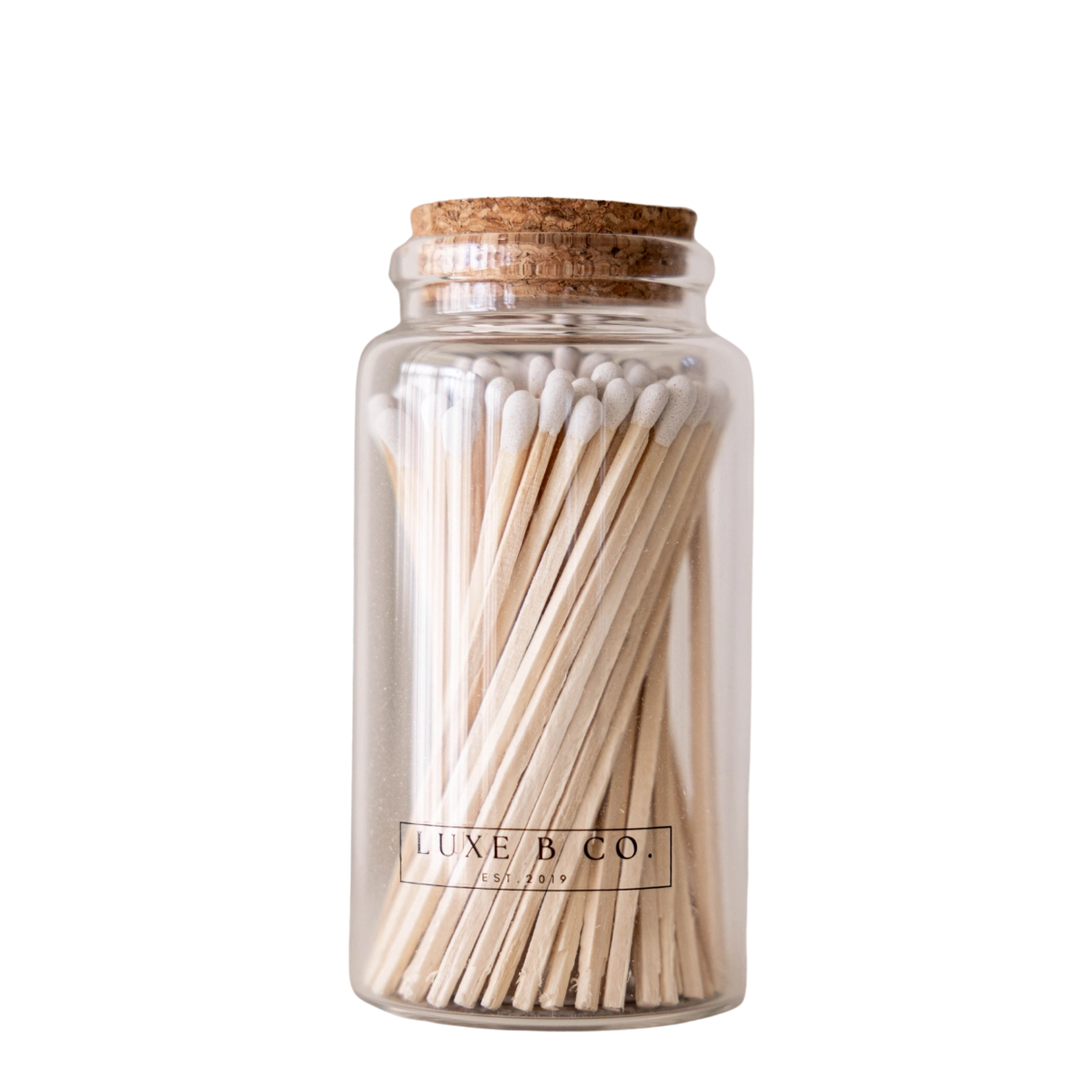 Jar of matches with a wooden lid on a white background