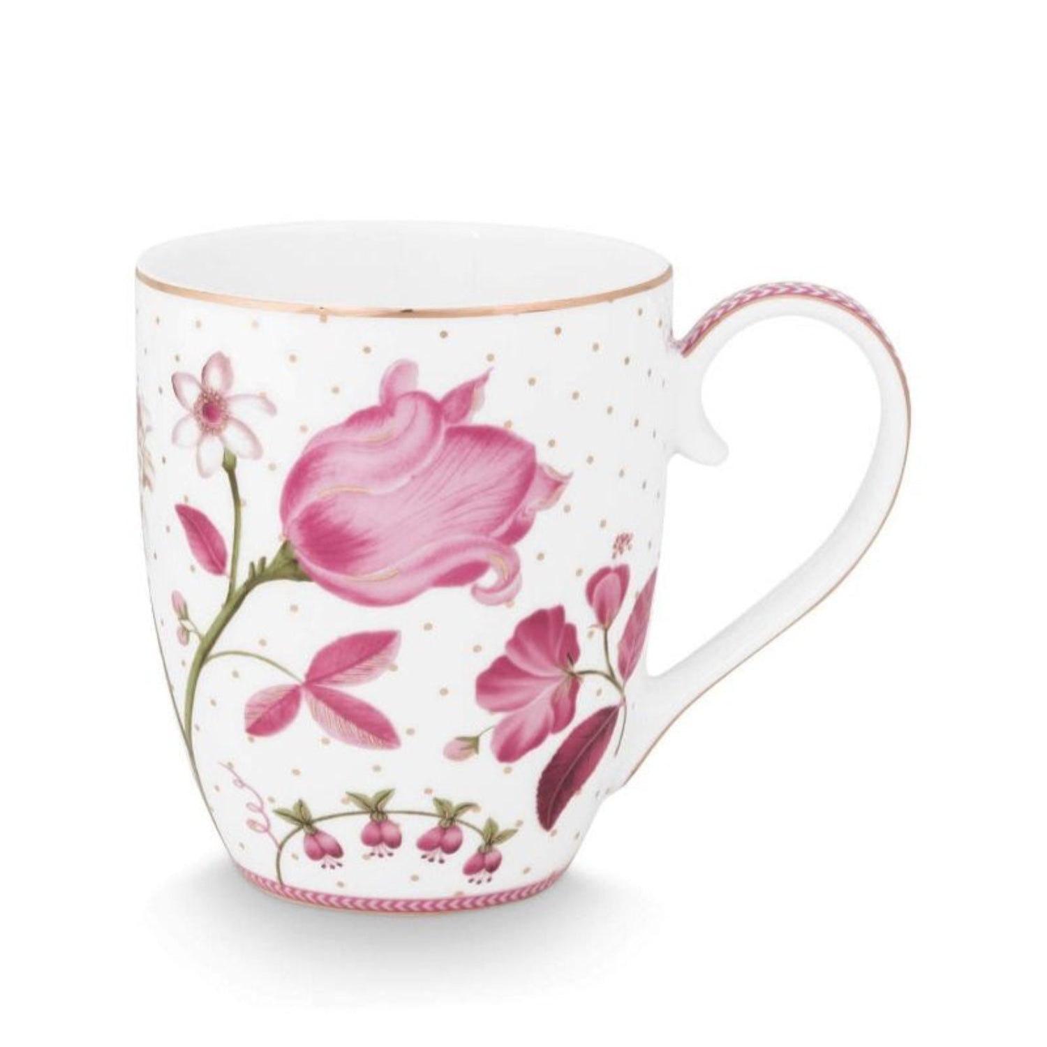 Floral mug with pink flowers on a white background
