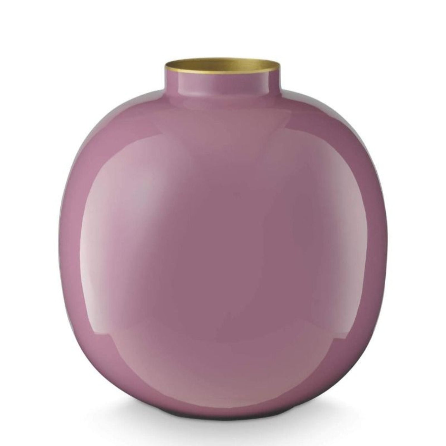 Purple vase with gold rim on a white background