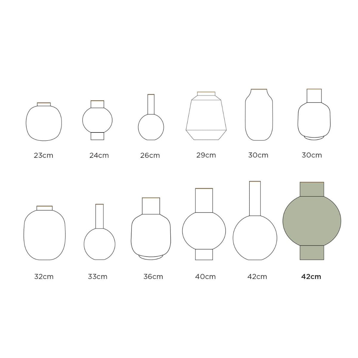 size chart for vases 