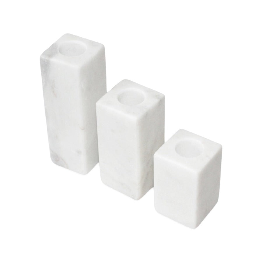 White marble square taper holders at Home Smith