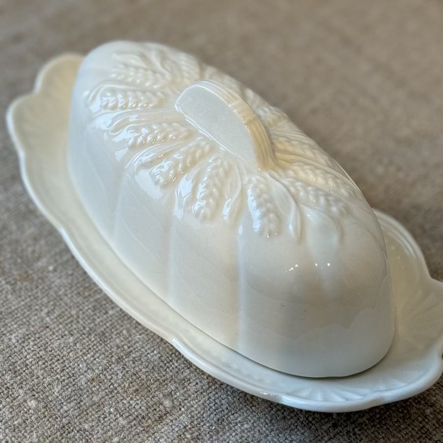 Vintage Royal Crownford Ironstone White Wheat Covered Butter