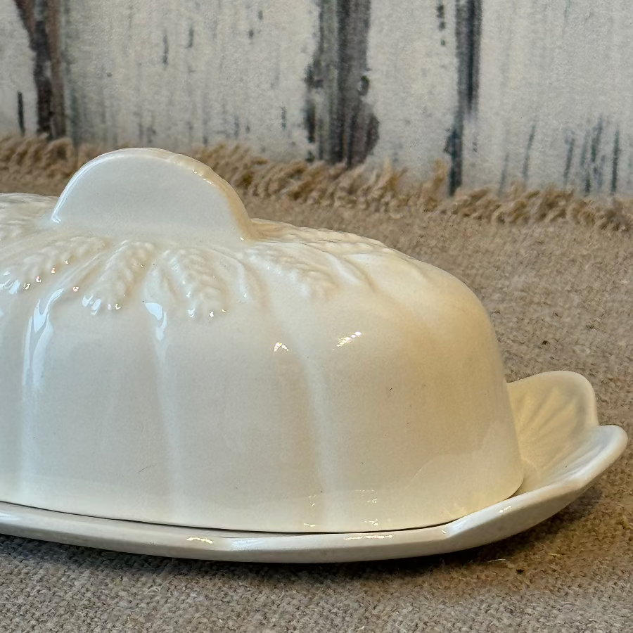 Vintage Royal Crownford Ironstone White Wheat Covered Butter