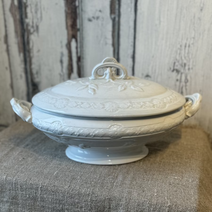 Antique White Ironstone Covered Serving Dish