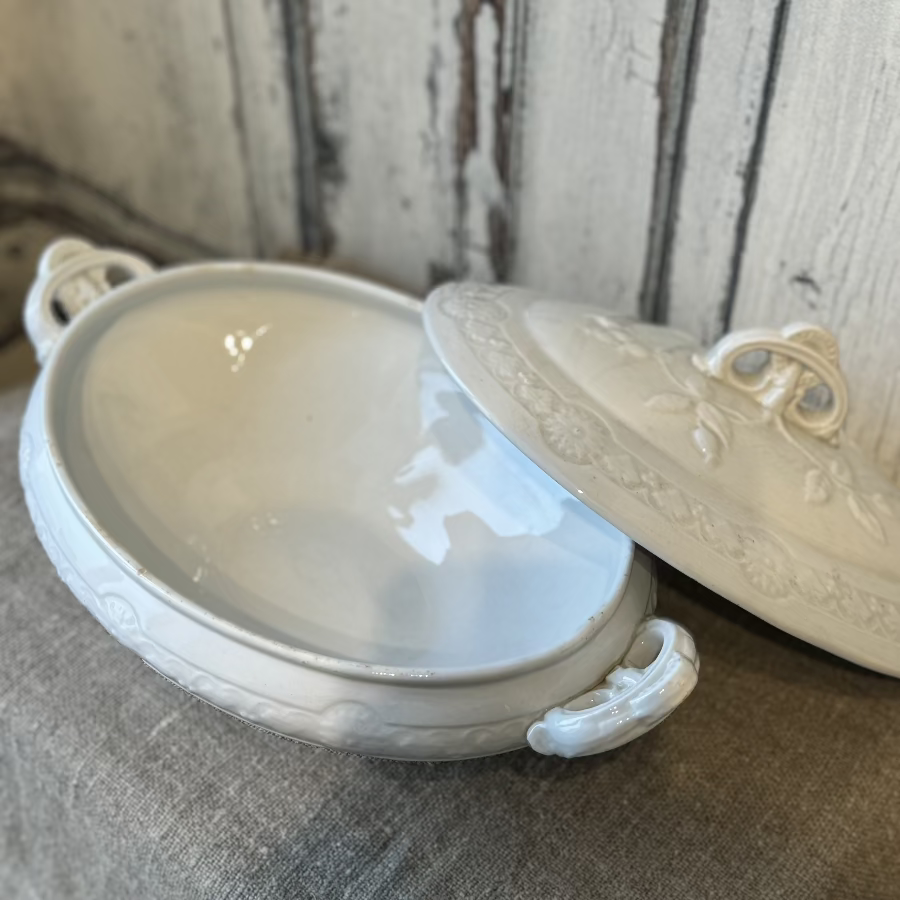 Antique White Ironstone Covered Serving Dish