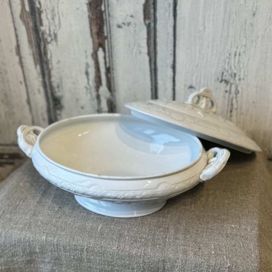 Antique White Ironstone Covered Serving Dish