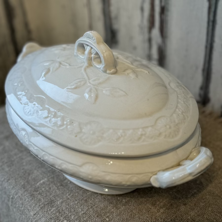 Antique White Ironstone Covered Serving Dish