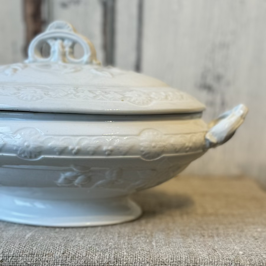 Antique White Ironstone Covered Serving Dish