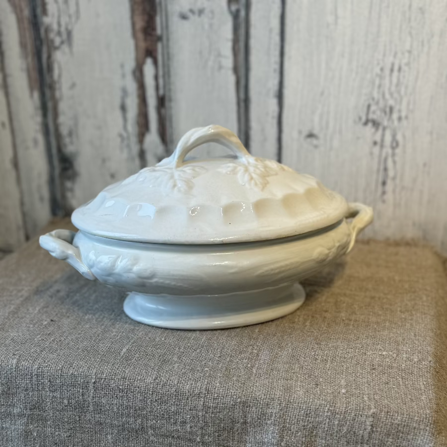 Antique White Ironstone Tureen Covered Serving Dish