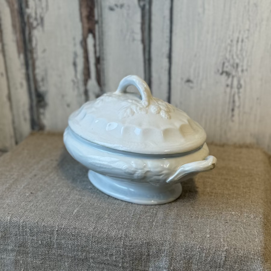 Antique White Ironstone Tureen Covered Serving Dish