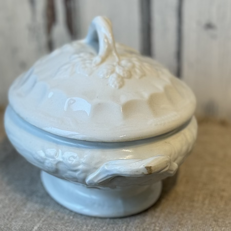 Antique White Ironstone Tureen Covered Serving Dish