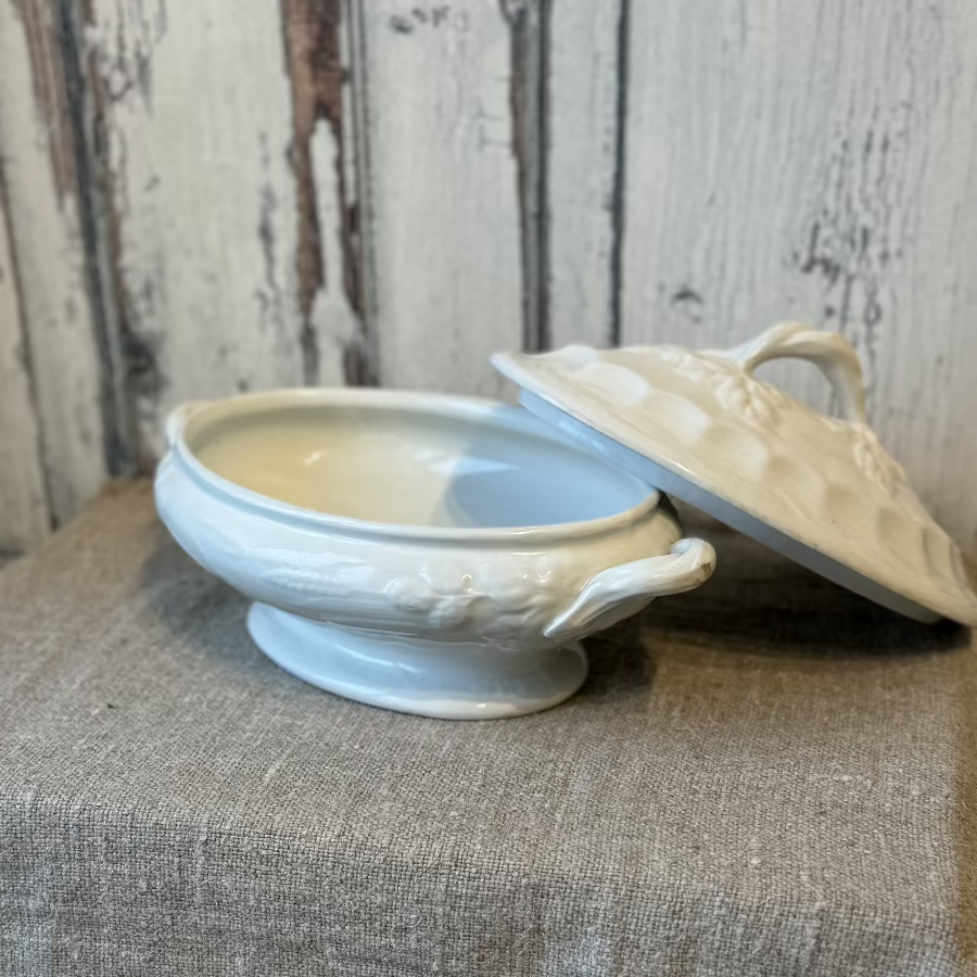 Antique White Ironstone Tureen Covered Serving Dish