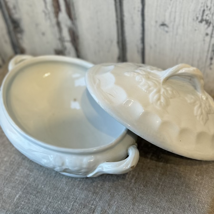 Antique White Ironstone Tureen Covered Serving Dish