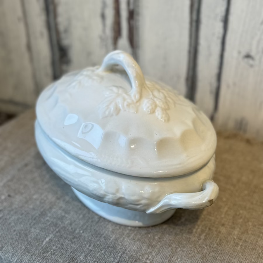 Antique White Ironstone Tureen Covered Serving Dish