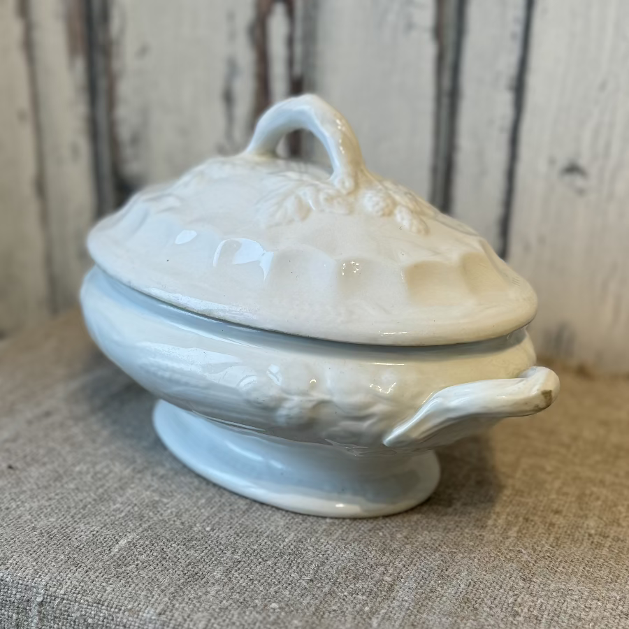 Antique White Ironstone Tureen Covered Serving Dish