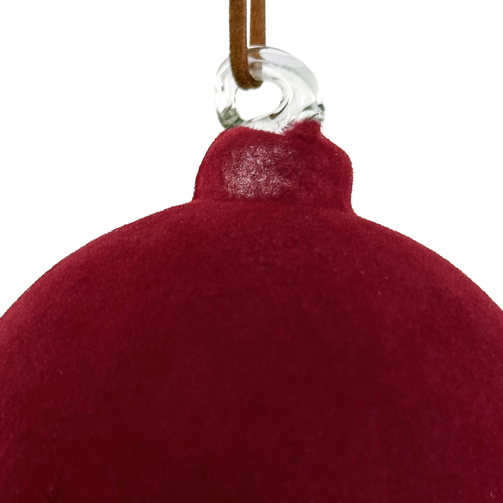 Burgundy Velvet Glass Ball with Leather Hanger at Home Smith