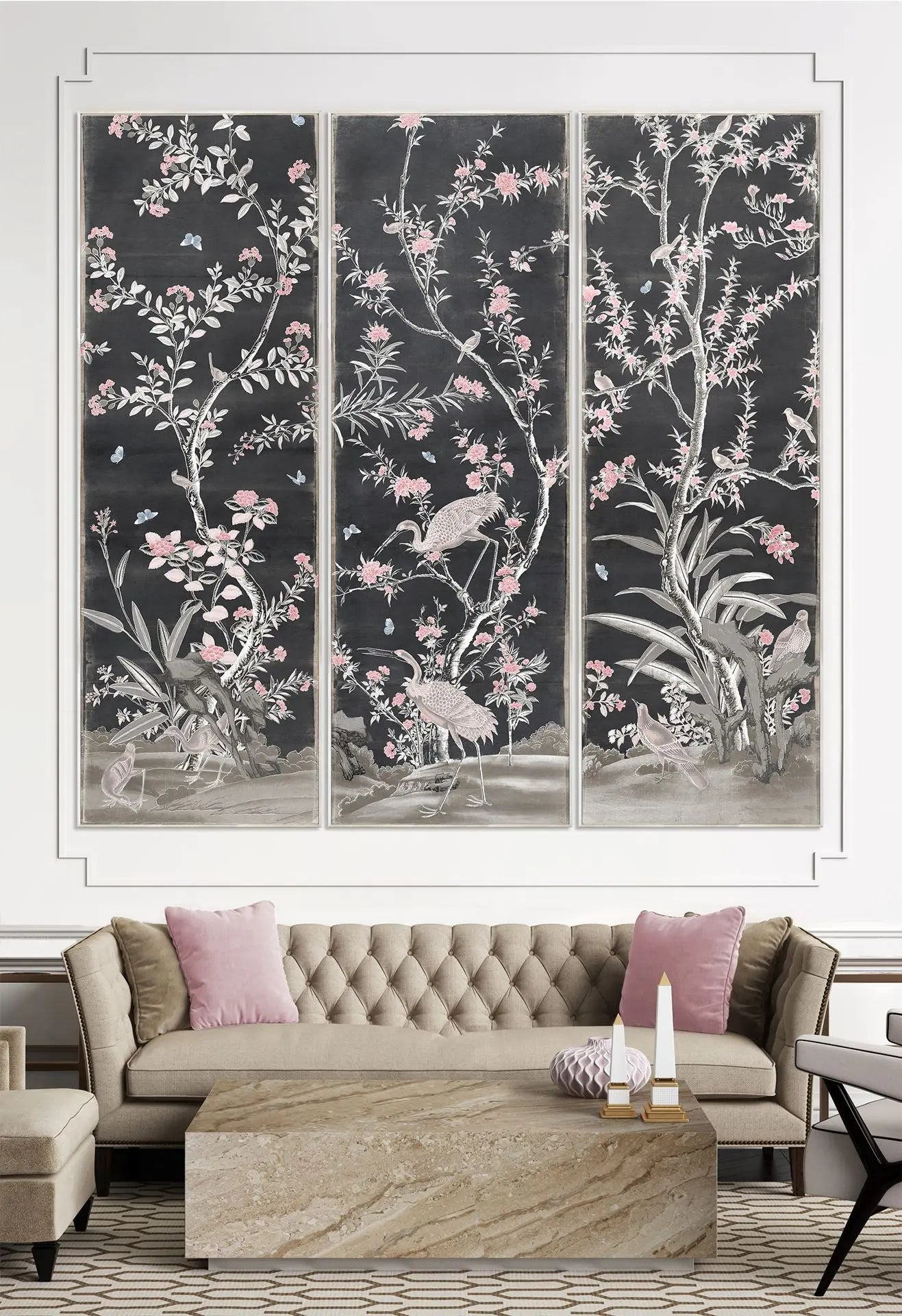 chinoiserie Hand Painted Chinese Panel 19th Century a Winter Tale For Sale  at 1stDibs