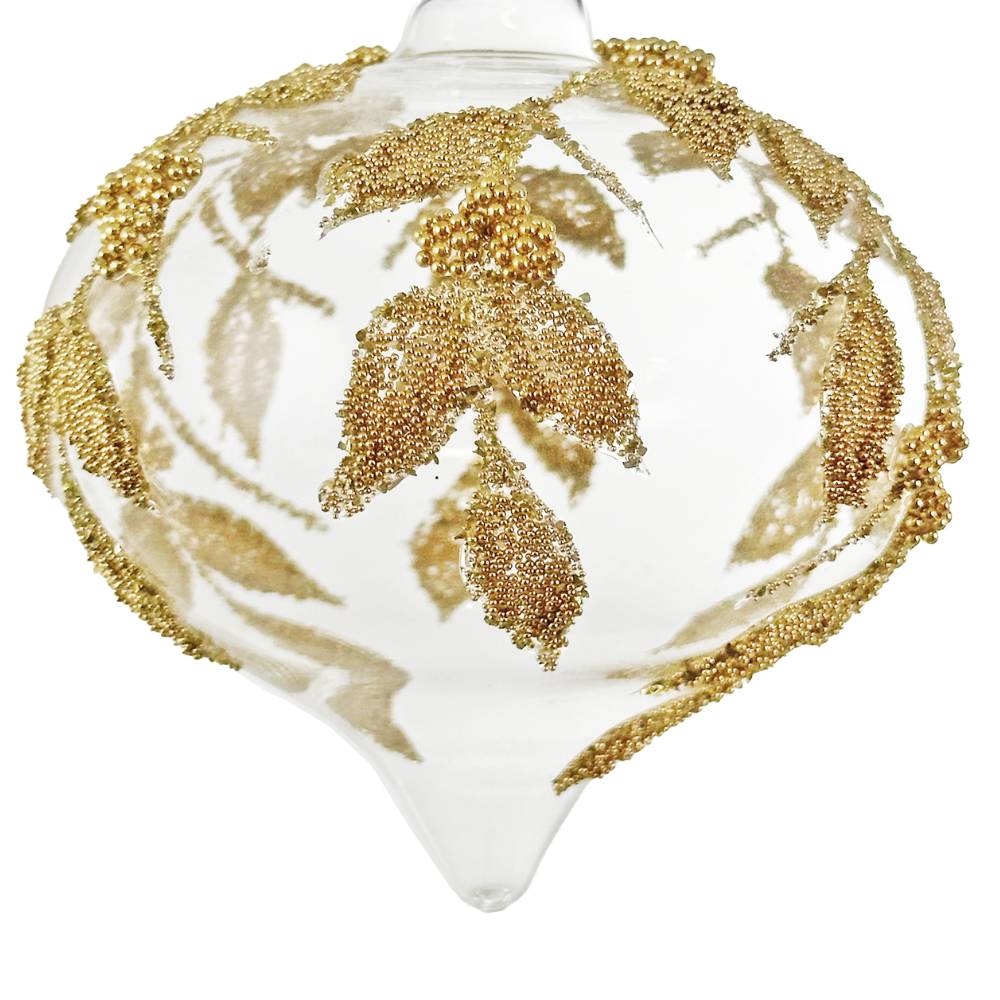 Clear Glass Drop with Gold Beaded Leaves at Home Smith