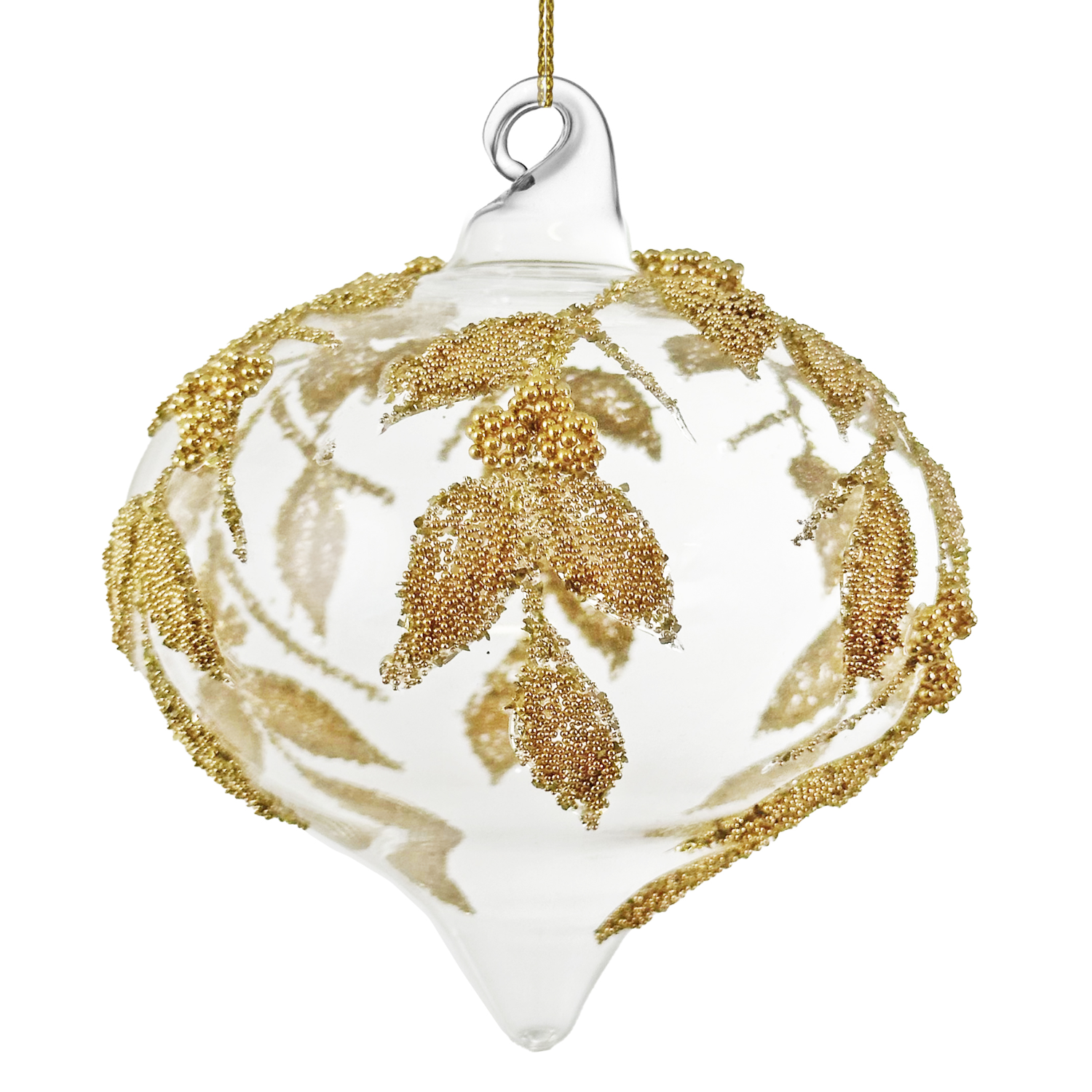 Clear Glass Drop with Gold Beaded Leaves at Home Smith
