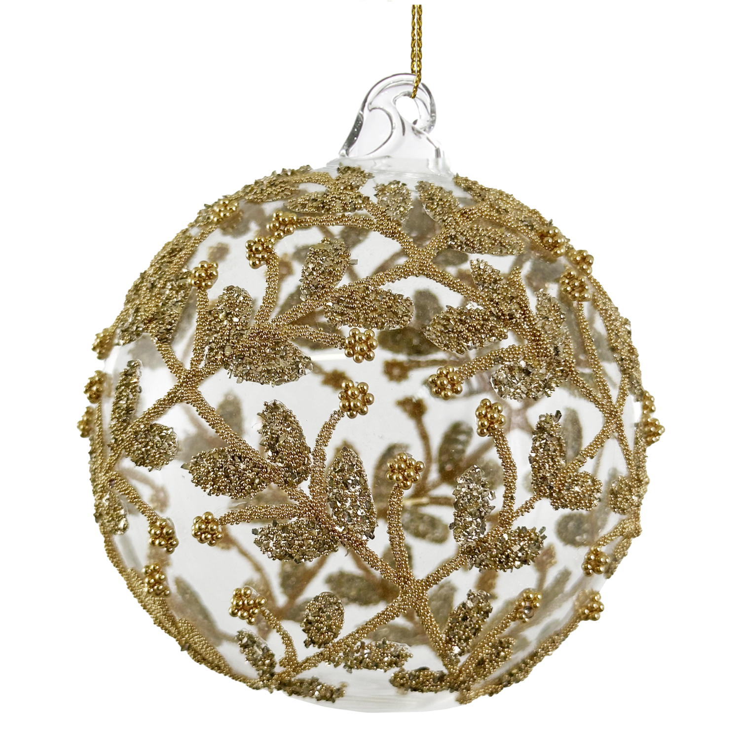 Clear Glass Ornament with Gold Beaded Flower Lace at Home Smith 