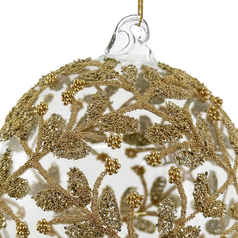 Clear Glass Ornament with Gold Beaded Flower Lace at Home Smith 