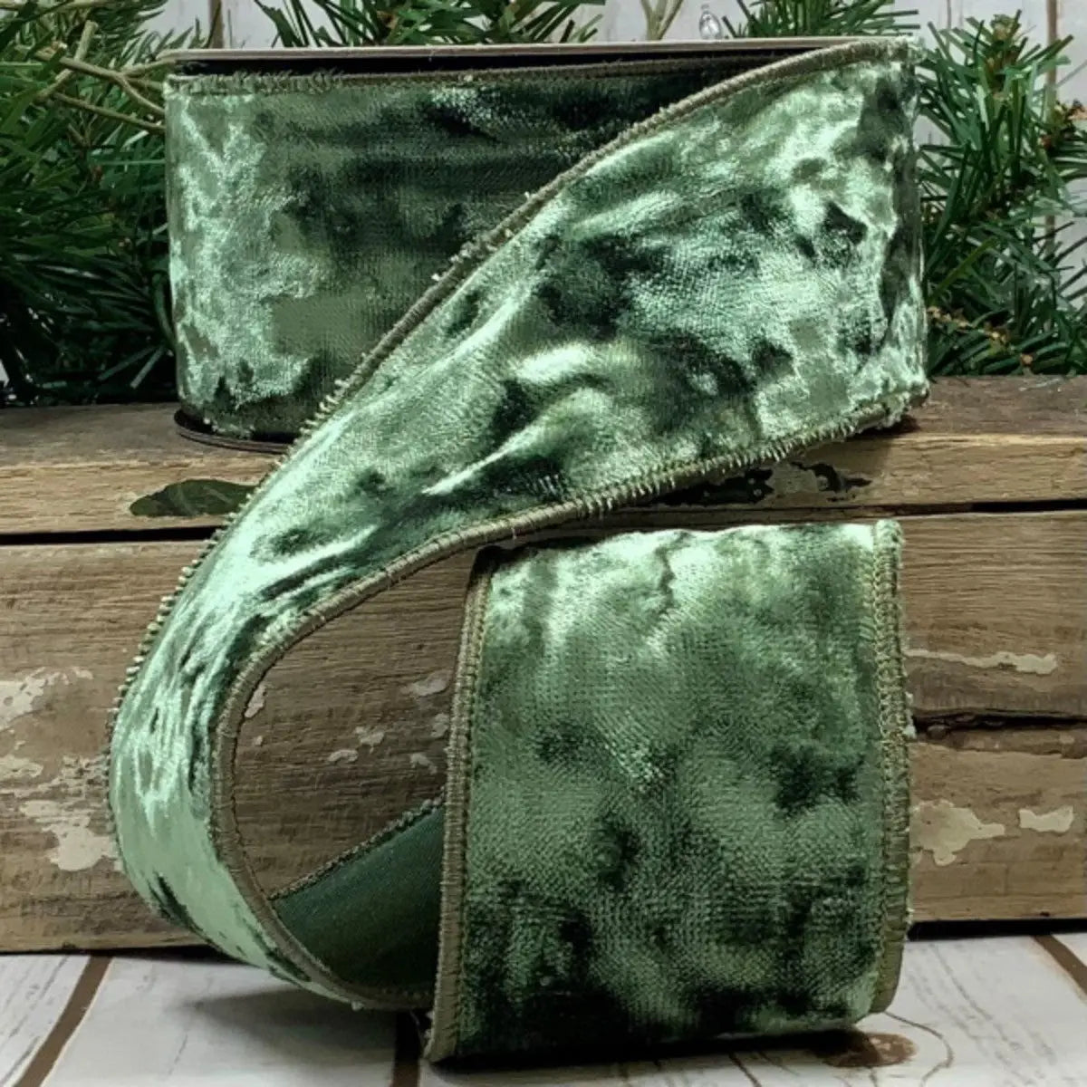 Crushed Velvet Ribbon in Moss - Home Smith