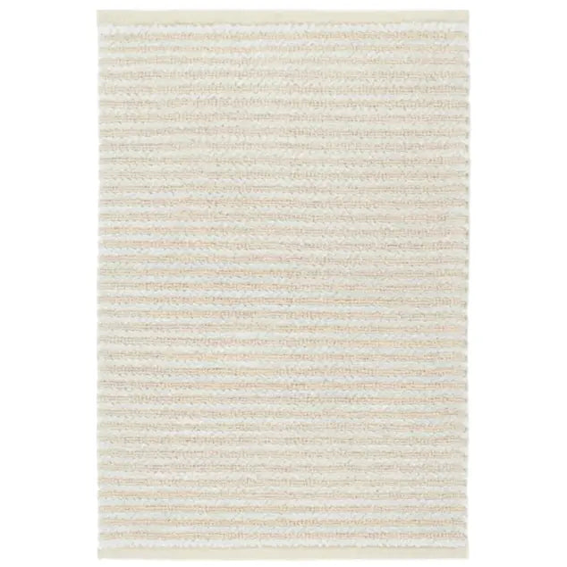 Cut Stripe Hand Knotted Viscose/Wool Rug - Ivory - Home Smith