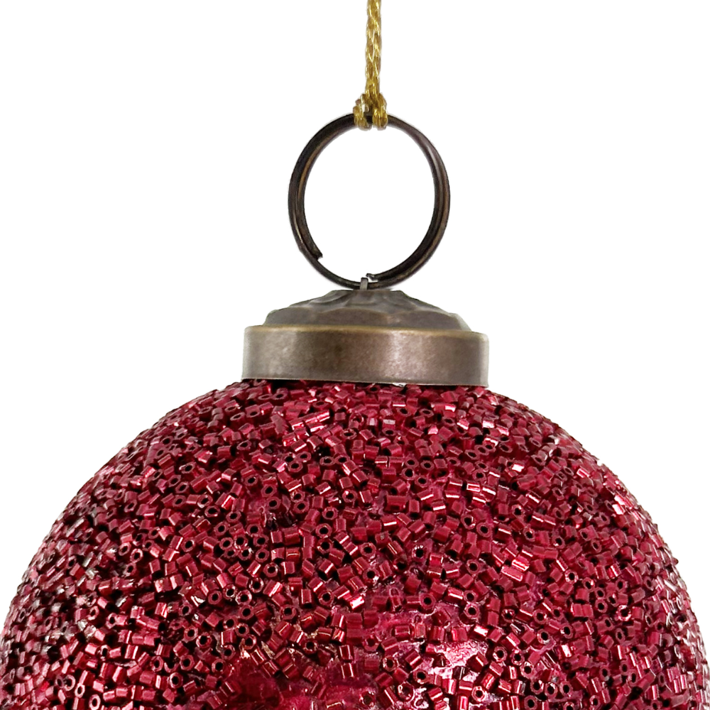 Dark Red Beaded Glass Ornament at Home Smith