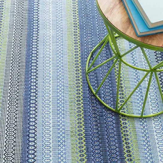 Fiesta Stripe French Blue/Green Indoor/Outdoor Rug - Home Smith