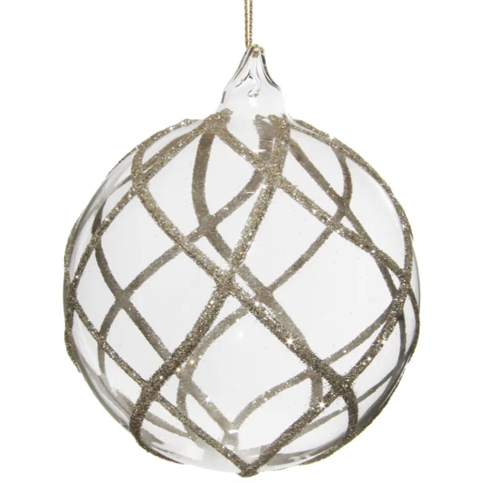 Home Smith Glass Ball in Clear Glitter Net Shi Shi Holiday Ornaments
