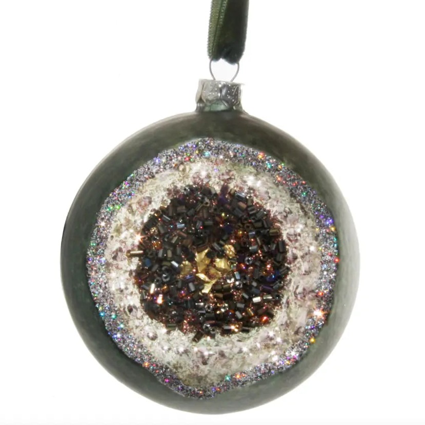 Home Smith Glass Ball in Green & Silver Geode Shi Shi Holiday Ornaments