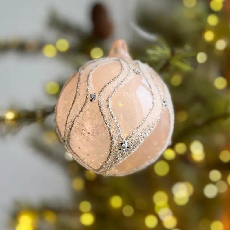 Transparent pink and silver glass ornament at Home Smith 